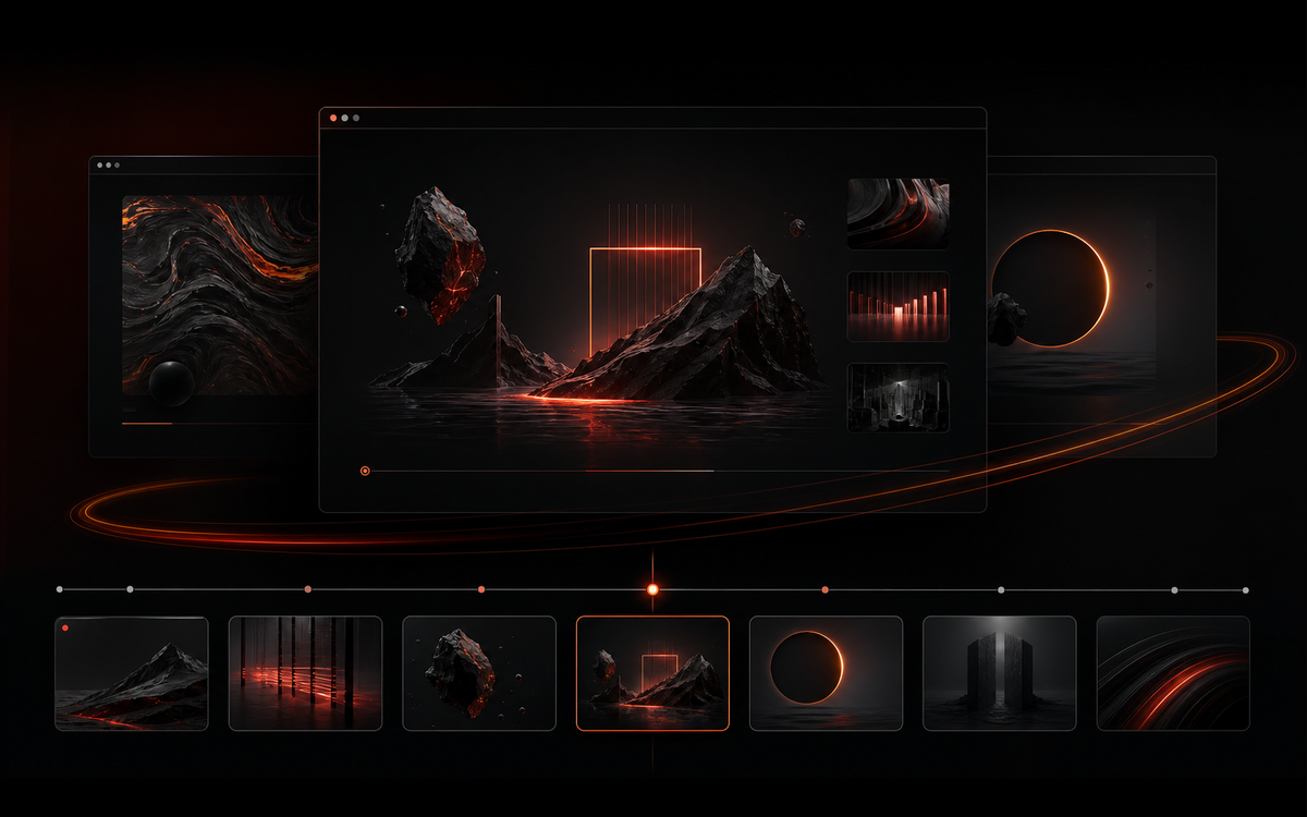 Interface sombre illustrant des animations Webflow et GSAP synchronisées au scroll